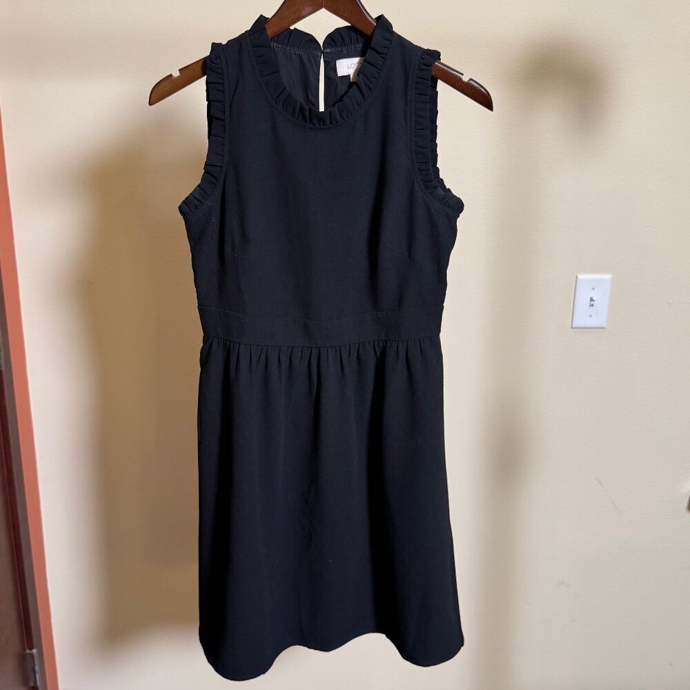 LOFT A-line sleeveless back-zip high neck dress w/ ruffle detail - Size 2